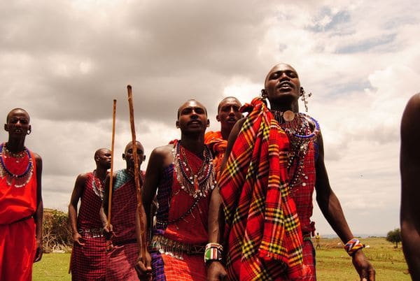 Masaai tribe group looking at camera